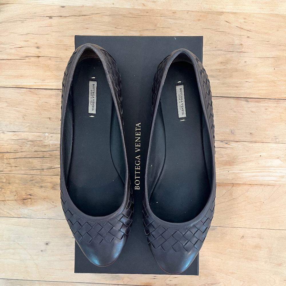 Bottega Veneta Scarpa Pelle Cuoio Ballet Flats Sz 39